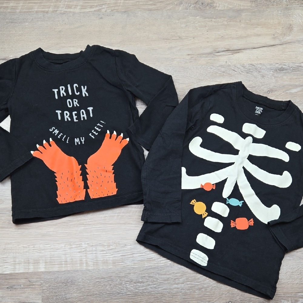 Halloween 3T Boys Long Sleeve Shirts Black Kids Skeleton Monster Trick Or Treat